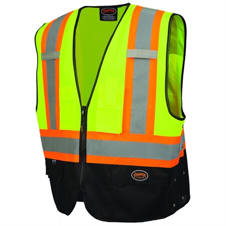 Pioneer Safety Vest, Hi Vis Reflective Solid Neon, 8 Pockets, Zipper, Adjustable for Construction, Traffic, Survey Work ? Multiple Colors, Small/Medium, Yellow/Green/Black
